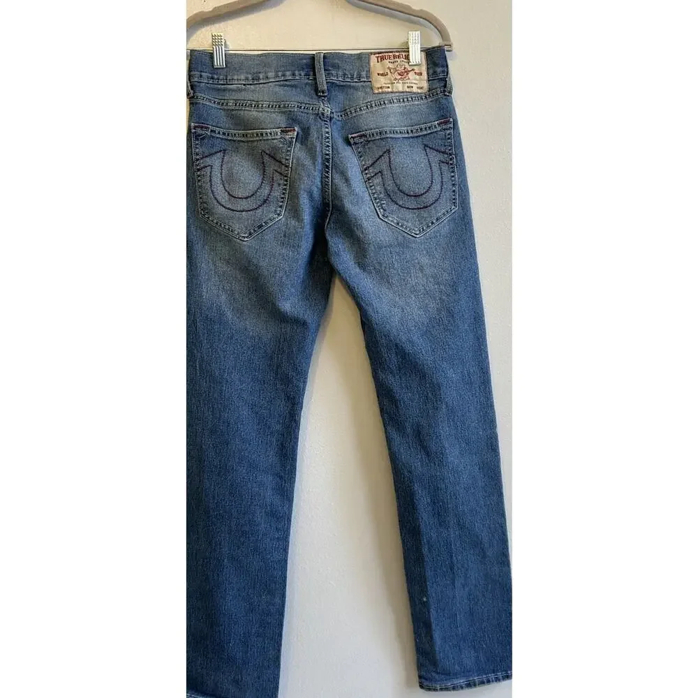 Y2K True Religion Men's Jeans 30x32 Ricky Relaxed Faded Distress BROWN Stitching